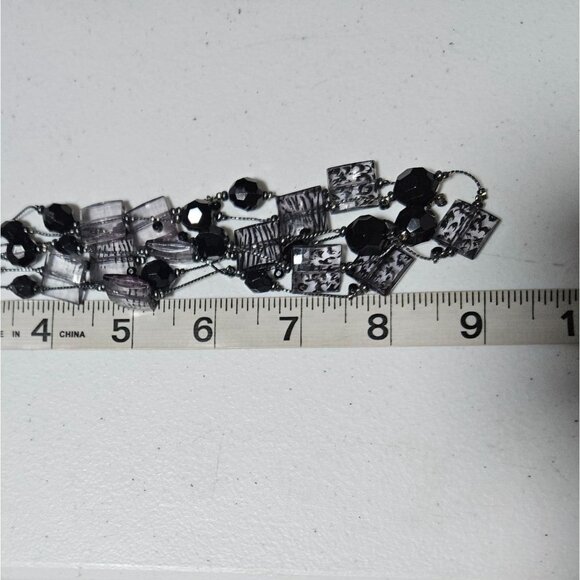Boho Chic Black Clear Beaded Multi Strand Necklace Geometric Shapes Jewelry - Picture 5 of 5